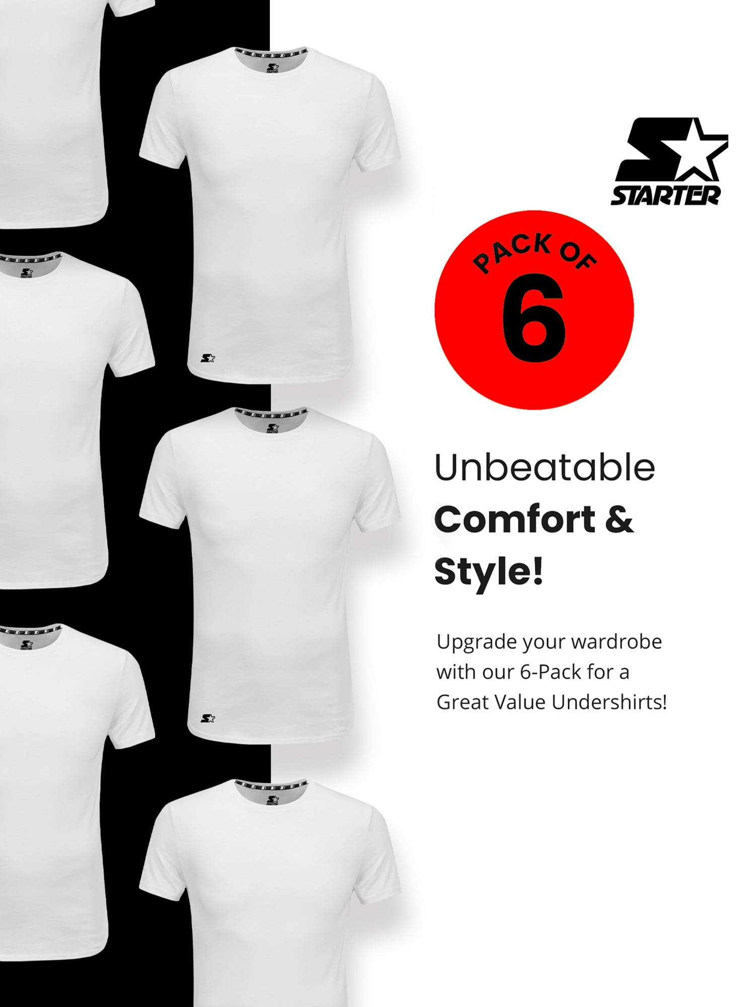 Starter Men's Crewneck Tees with Short Sleeves, 6-Pack