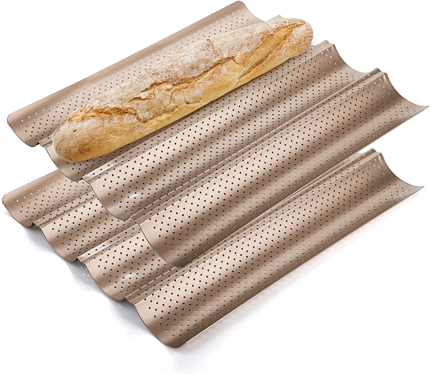 KSCD 2 Pack Nonstick Baguette Pans, 15" x 13" Perforated French Bread Baking Pans4 Wave Loaves
