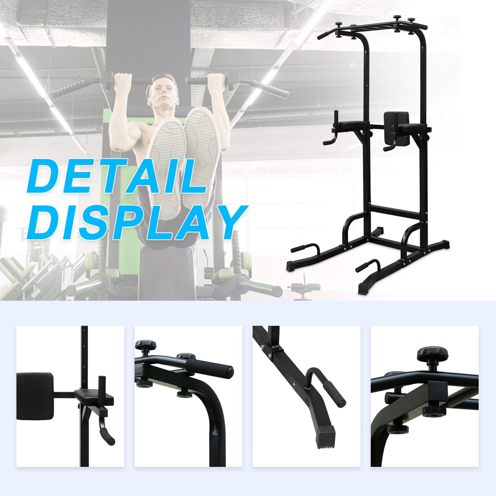Power Tower Pull Up Bar & Dip Station, Adjustable Height Home Gym Equipment for Strength Training (44.88"L x 47.24"W x 90.55"H)
