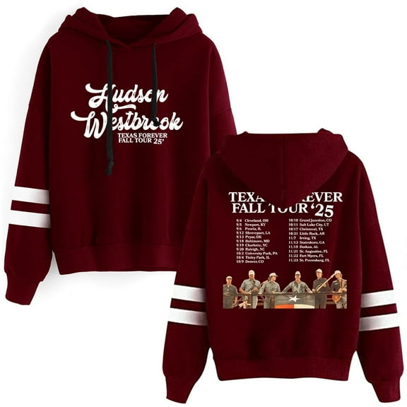 Hudson Westbrook Merch Texas Forever Fall Tour 2025 Hoodie Unisex Pocketless Parallel Sleeve Pullover,3XL,Red