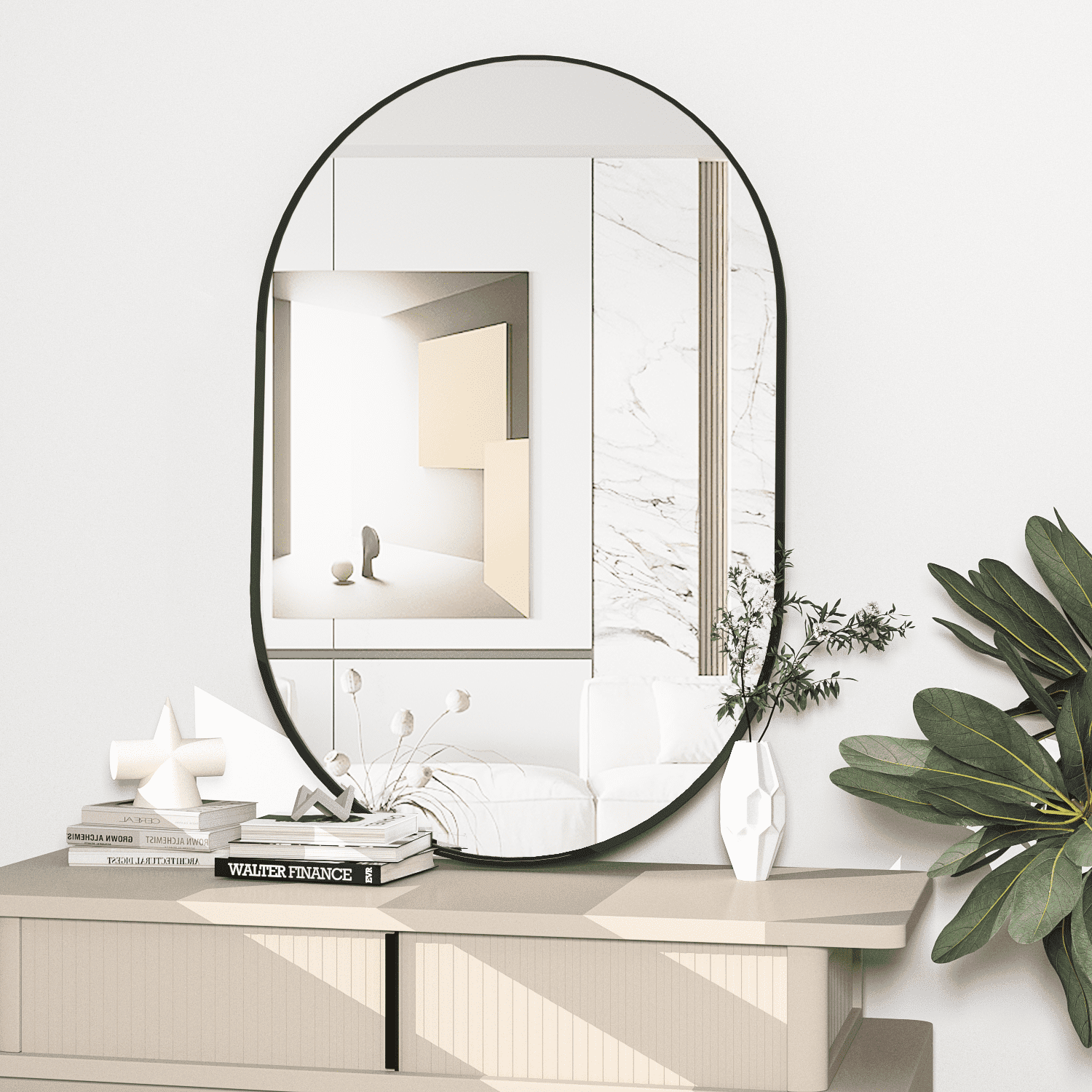 CISTEROMAN Oval Bathroom Mirror Capsule Wall Vanity Mirror, 24"x36" Pill Mirrors Wall Mounted Mirror, Large Modern Mirror with Black