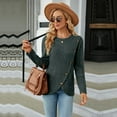 thumbnail image 3 of SWSMCLT Women's Soft Pullover Sweaters Long Sleeve Top Knit Tshirt Button Lightweight Dressy Sweater Asymmetric Fall Fashion Army Green Large, 3 of 5