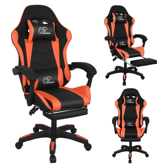 Gaming Chair Office Chair, Reclining High-Back PU Leather Computer Desk Chair with Headrest and Lumbar Support, suitable for gaming chairs, office storage, office shelving, and more(Orange)