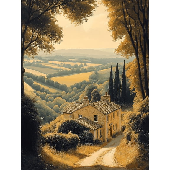 Tuscan Farmhouse Landscape Wall Art/Canvas Print, Suitable for Living Room, Bedroom, Dining Room, Office, and Hallway Decoration.