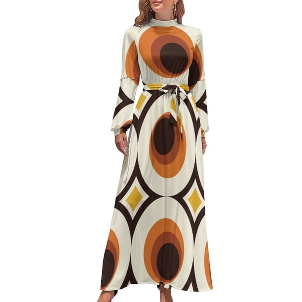 Vestido largo de verano con banda elástica y diseño moderno de mediados de siglo de color naranja de los años 70 para mujer 2024