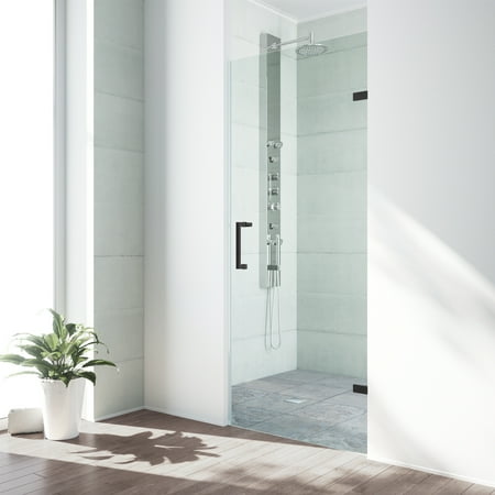 VIGO SoHo 30" Adjustable Frameless Shower Door with Clear Glass and Matte Black Hardware ...