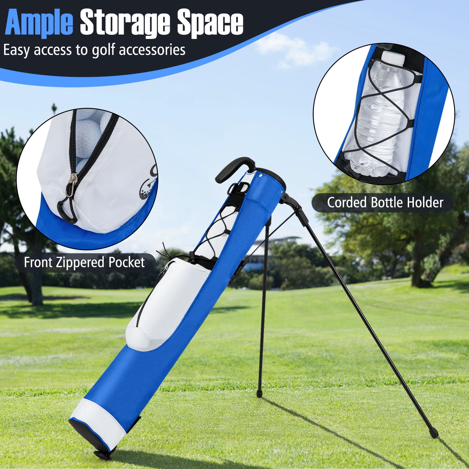 Gymax Lightweight Golf Stand Bag Par 3 & Executive Courses Carry Bag Shoulder Strap White