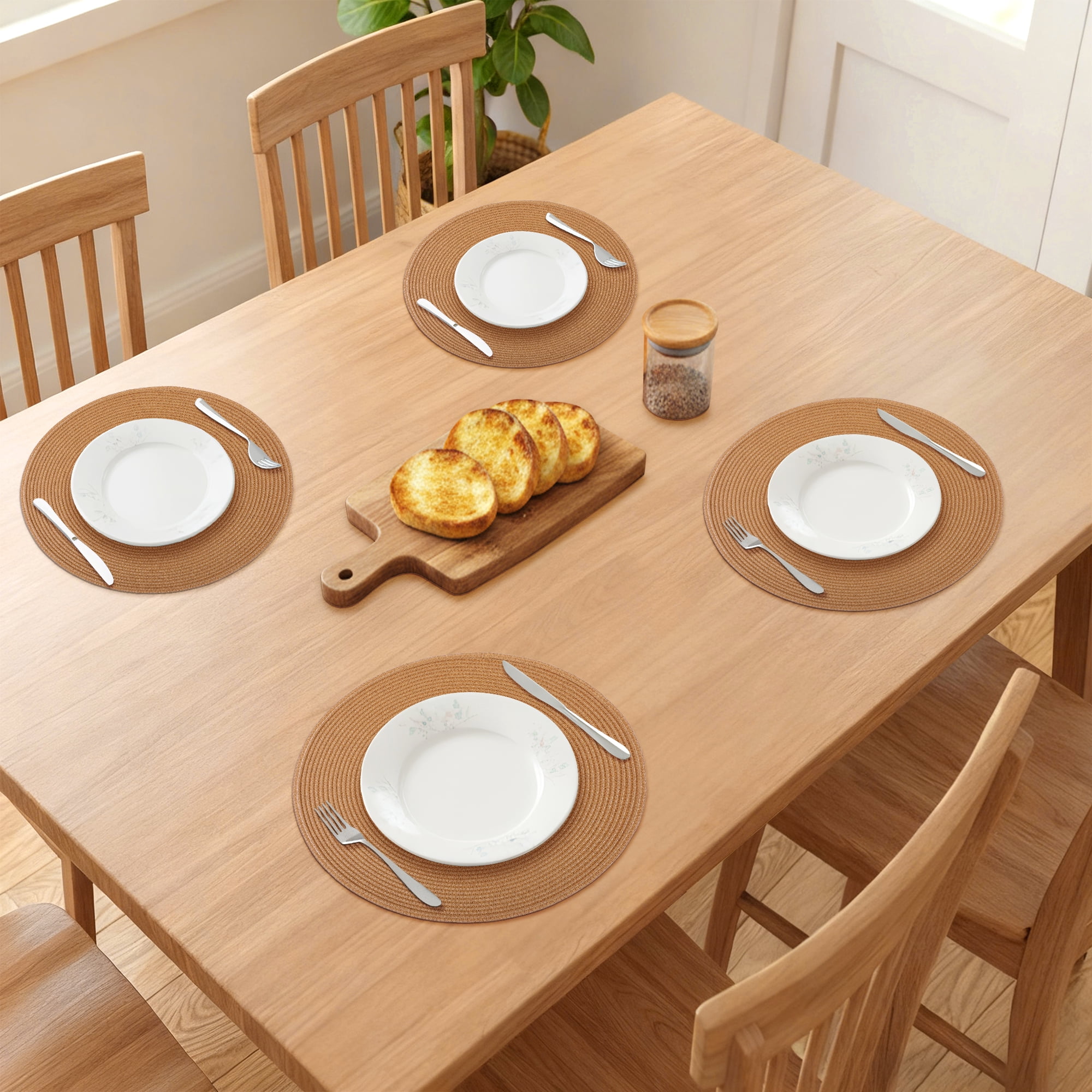 Unique Bargains 6Pcs Rustic Round Woven Dining Placemats Dark Brown 15x15inch