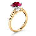 thumbnail image 3 of Gem Stone King 10K Yellow and White Gold Red Created Ruby Soitaire Engagement Ring for Women (2.50 Cttw, Cushion 8MM, Gemstone July Birthstone, Available in Size 5, 6, 7, 8, 9), 3 of 4