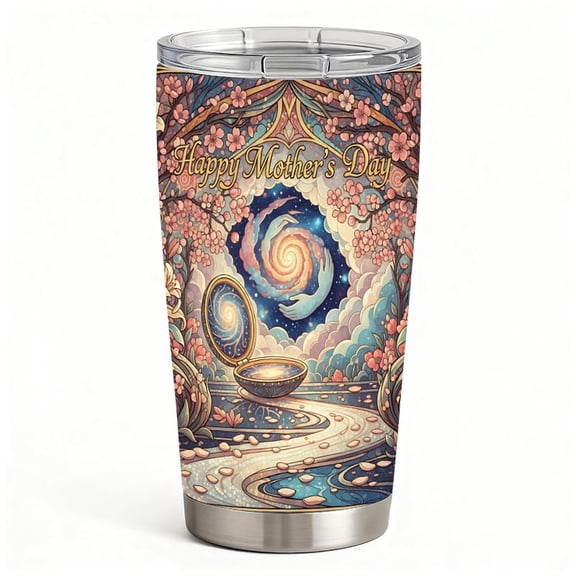 Stainless Steel Insulated Tumbler with Lid, Happy Mother’s Day Floral Arch Galaxy Design, Double-Wall Hot & Cold Travel Cup, Gift for Mom
