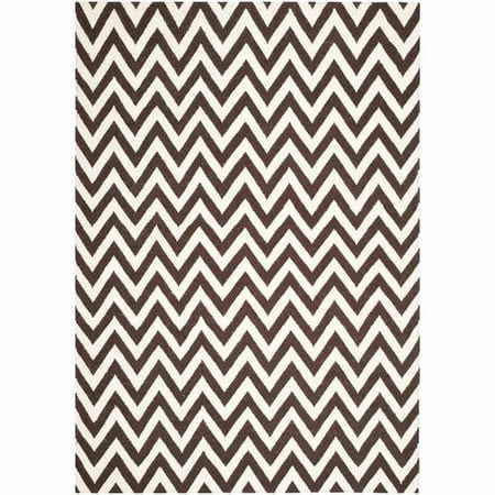 SAFAVIEH Dhurrie Bentley Chevron Zigzag Wool Area Rug  Brown/Ivory  6  x 6  Square Dhurries Rug Collection. Contemporary Flat Weave Rugs. The Dhurrie Collection of contemporary flat weave rugs is made using 100% pure wool and faithful obedience to the traditions of the local artisans of India. The original texture and soft coloration of antique Dhurries  so prized by collectors  is skillfully recreated in these sublime carpets. Flat weave construction and classic geometric motifs  with their natural  organic nuances in pattern and tone  are equally at home in casual  contemporary  and traditional settings.