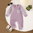 thumbnail image 2 of Enyan Newborn Baby Boy Fall Outfit Romper Long Sleeve Plaid Print Patchwork Jumpsuits Cute Infant Waffle Clothes(Purple,12-18 Months), 2 of 4