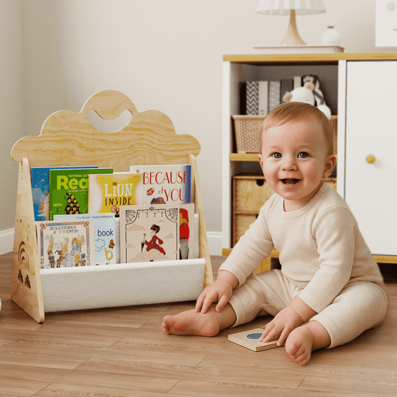 Wood Kids Bookshelf, Montessori Bookshelf,Suitable Kids Rooms, Nursery & Classroom, Toddler Book Rack, Nursery Book Shelves, Kids Bookcase, The Perfect Nursery Organizer