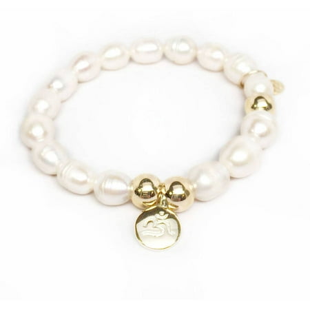 Julieta Jewelry Freshwater Pearl Ohm Charm 14kt Gold over Sterling Silver Stretch Bracelet