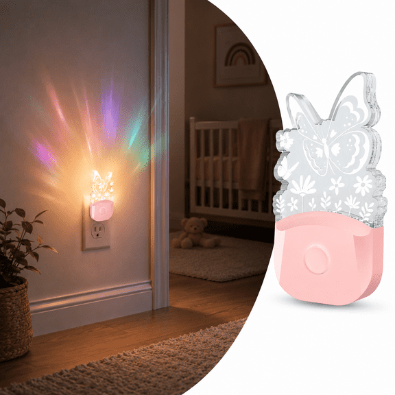 YANSUN 0.5W Pink Butterfly Multicolor LED Plug-In Night Light with Color Changing, 3000K Warm White, Dusk-to-Dawn Sensor & Decor, 1 Pack
