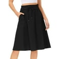 thumbnail image 2 of vigerkar Women Casual Cotton Linen Skirts Frill Tie Waist A-Line Midi Skirt with Pockets Black, XXL, 2 of 6