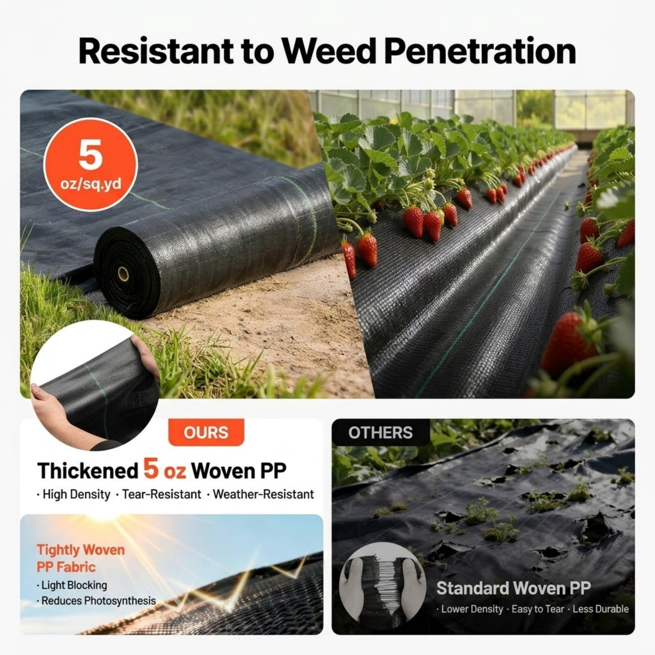 JUVOCT 3x100 ft 5oz Heavy Duty Weed Barrier Fabric, Woven Landscape Fabric