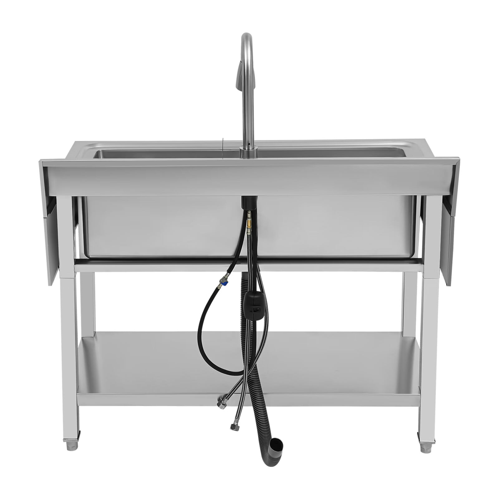 Loyalheartdy Stainless Steel Commercial Sink Freestanding Single High Capacity Utility Sinks with Pull-Out Faucet & Storage Shelf for Kitchen Laundry Room Garage Outdoor Garden 36" x 20" x 49"