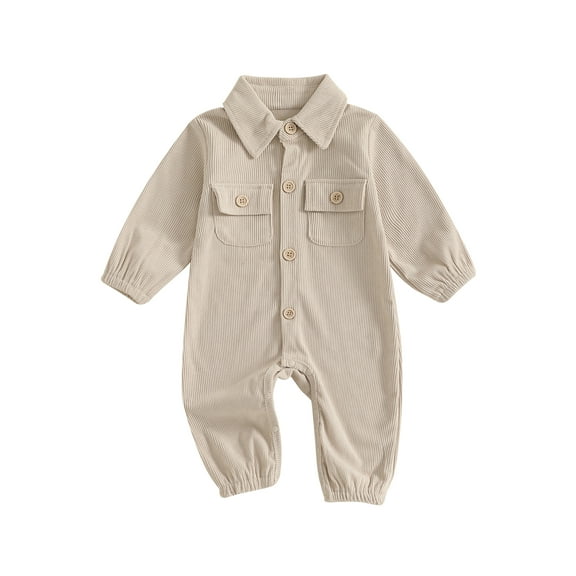 Baby Toddler Autumn Casual Corduroy Jumpsuit 0 3 6 9 12 Months Long Sleeve Lapel Solid Color Button Up Romper