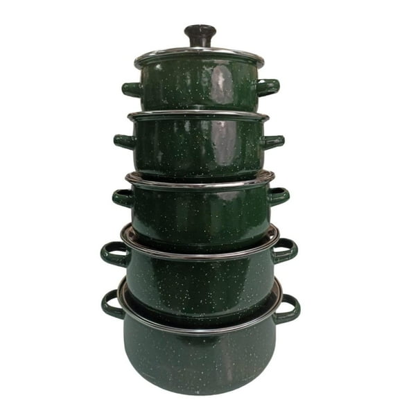 Juego de ollas con tapa de Peltre 10 pz International Verde Shorbull