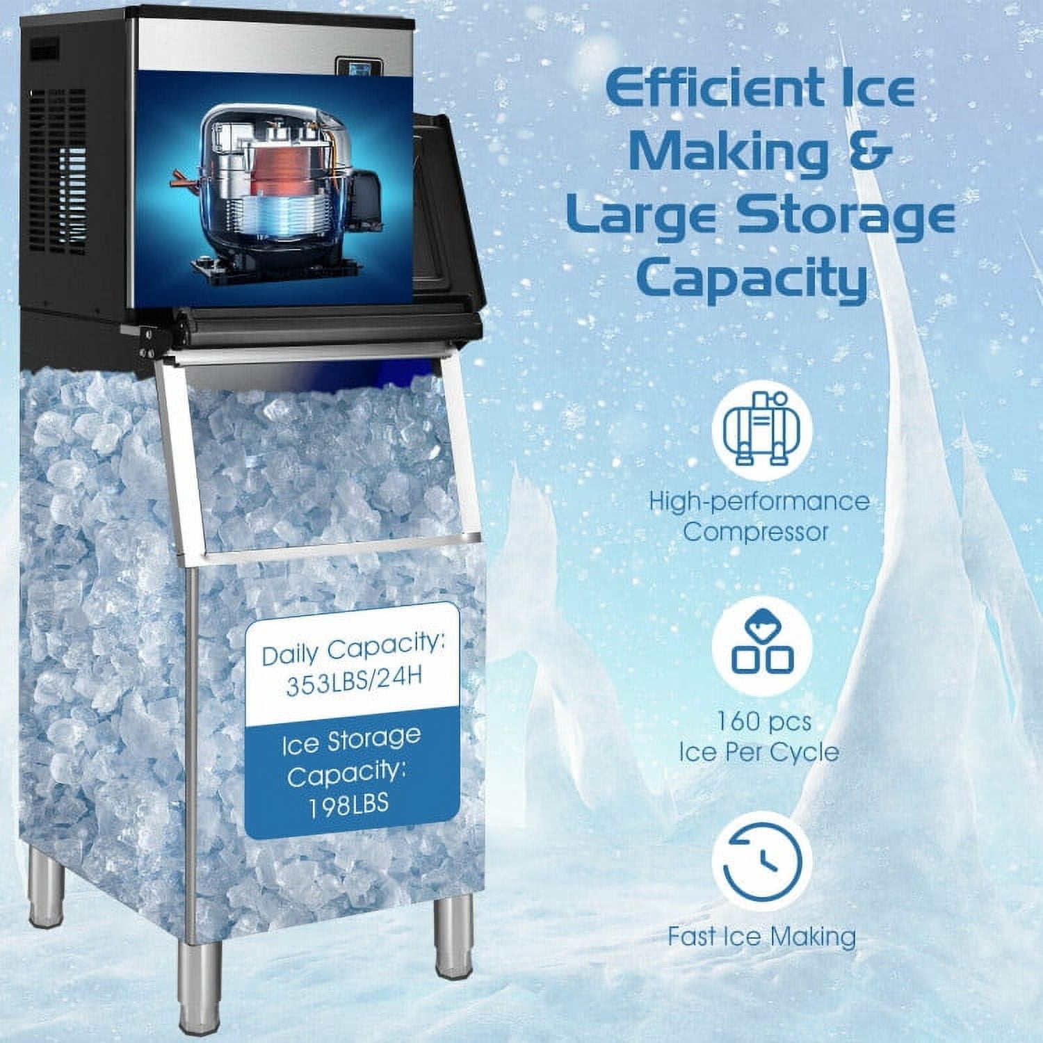 Spaco 353LBS/24H Split Commercial Ice Maker with 198 LBS Storage Bin, Commercial Ice Maker for Bar Cafe Restaurant Business