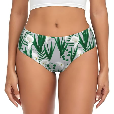 Womens Underwear - Calla Lily Flowers Green Leaves No Show Seamless Underwear for Women  Soft Stretch Womens Panties  Hipster Ladies Panties Bikini Underwear Briefs