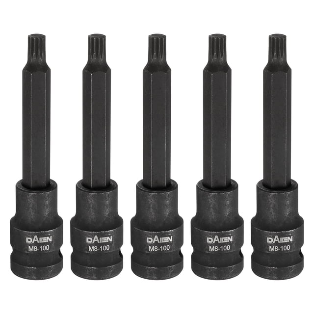 Uxcell 5pcs M8 Triple Square Bit Socket 100mm/3.94" Length 1/2" Square Drive 12 Point Spline Extension Impact Bit Power Nut Driver Set S2 Steel Socket Ratchet Wrench Bits, Black
