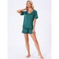 thumbnail image 3 of DARING DIVA Silky Satin Short Sleeve Shorts Set V Neck Lounge Pajama Set XS Green, 3 of 7