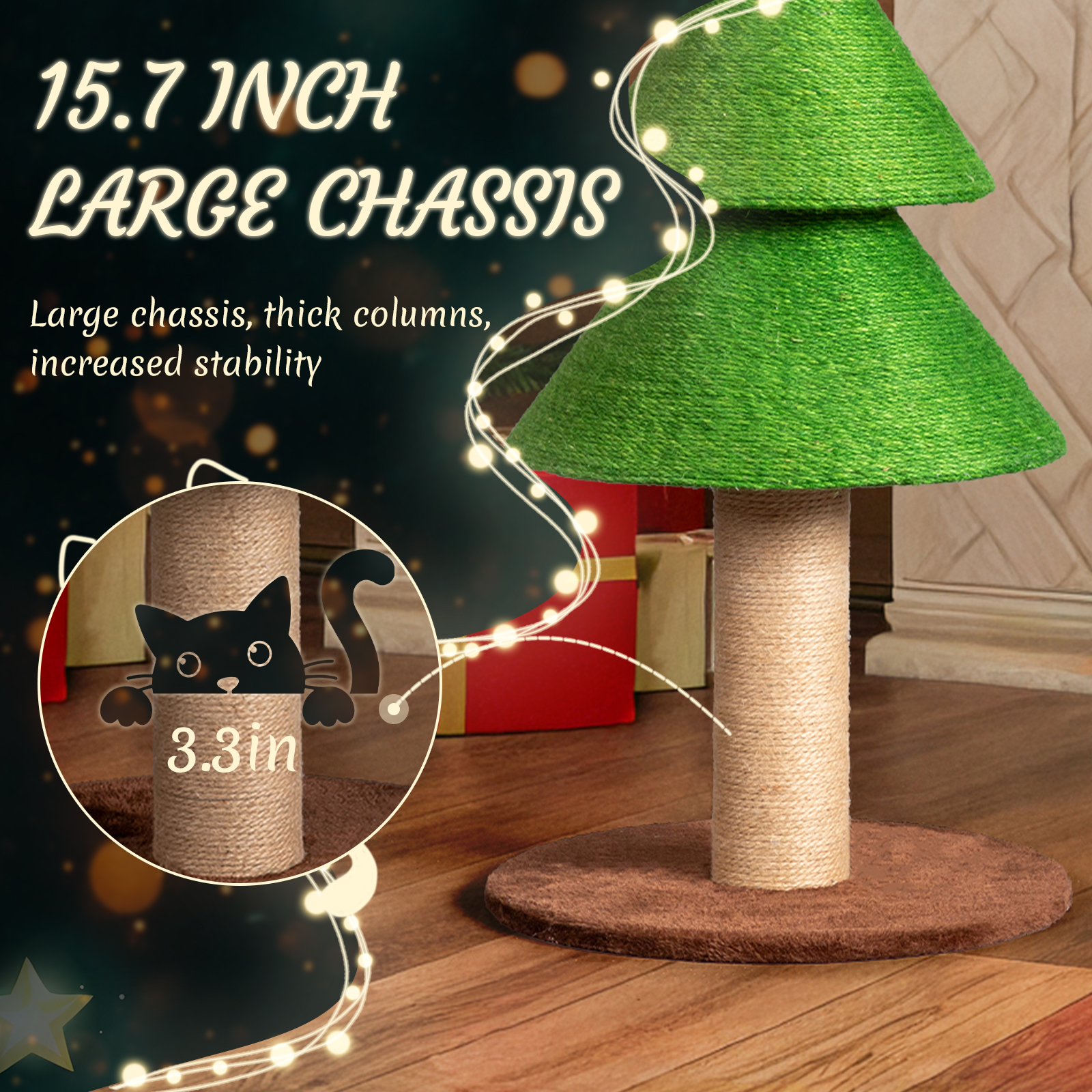 Zimtown Large Christmas Tree Cat Scratching Post, 31.5-Inch Tall Sisal Scratcher for Indoor Cats, with Toy Ball, Green