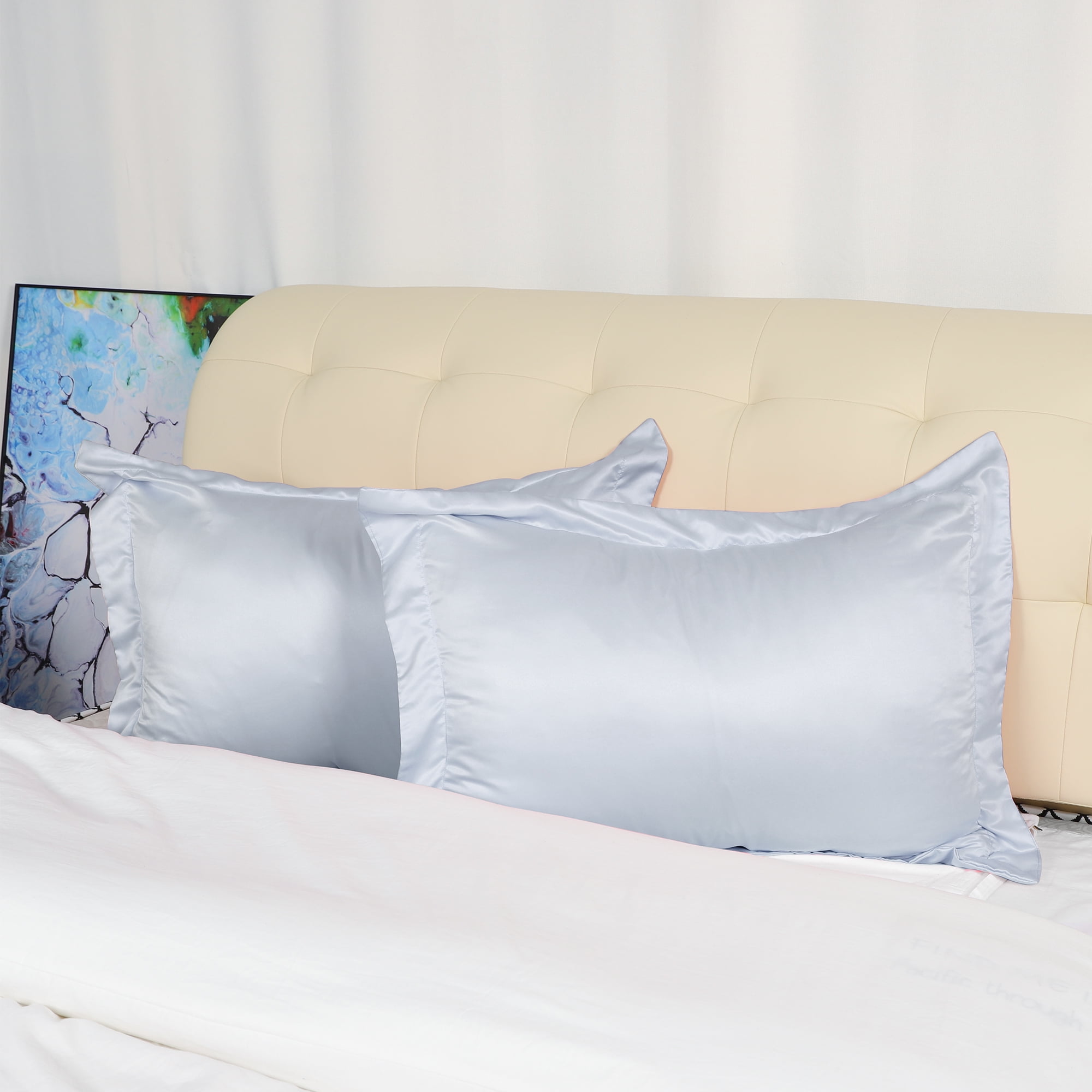 Satin Pillowcase European Size Pillow Shams Set of 2 Silky Sateen Pillow Cases Covers Silver