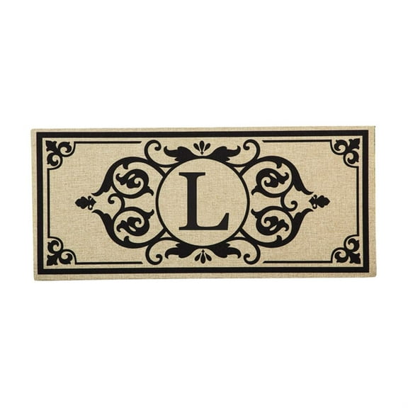 Evergreen Cambridge Chic Letter L Monogram Burlap Sassafras Indoor Outdoor Switch Doormat1'10"x10"Brown