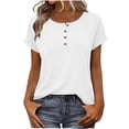 thumbnail image 3 of TAGOLD Womens Short Sleeve Round-Neck Blouses & Shirts Solid Color Basic Tee Button Front Top, 3 of 5