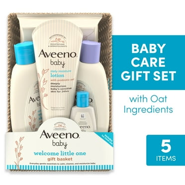 Aveeno Baby Welcome Little One Gift Set with Baby Wash, Shampoo, Wipes and Lotion, for Sensitive Skin, 5 full-size items