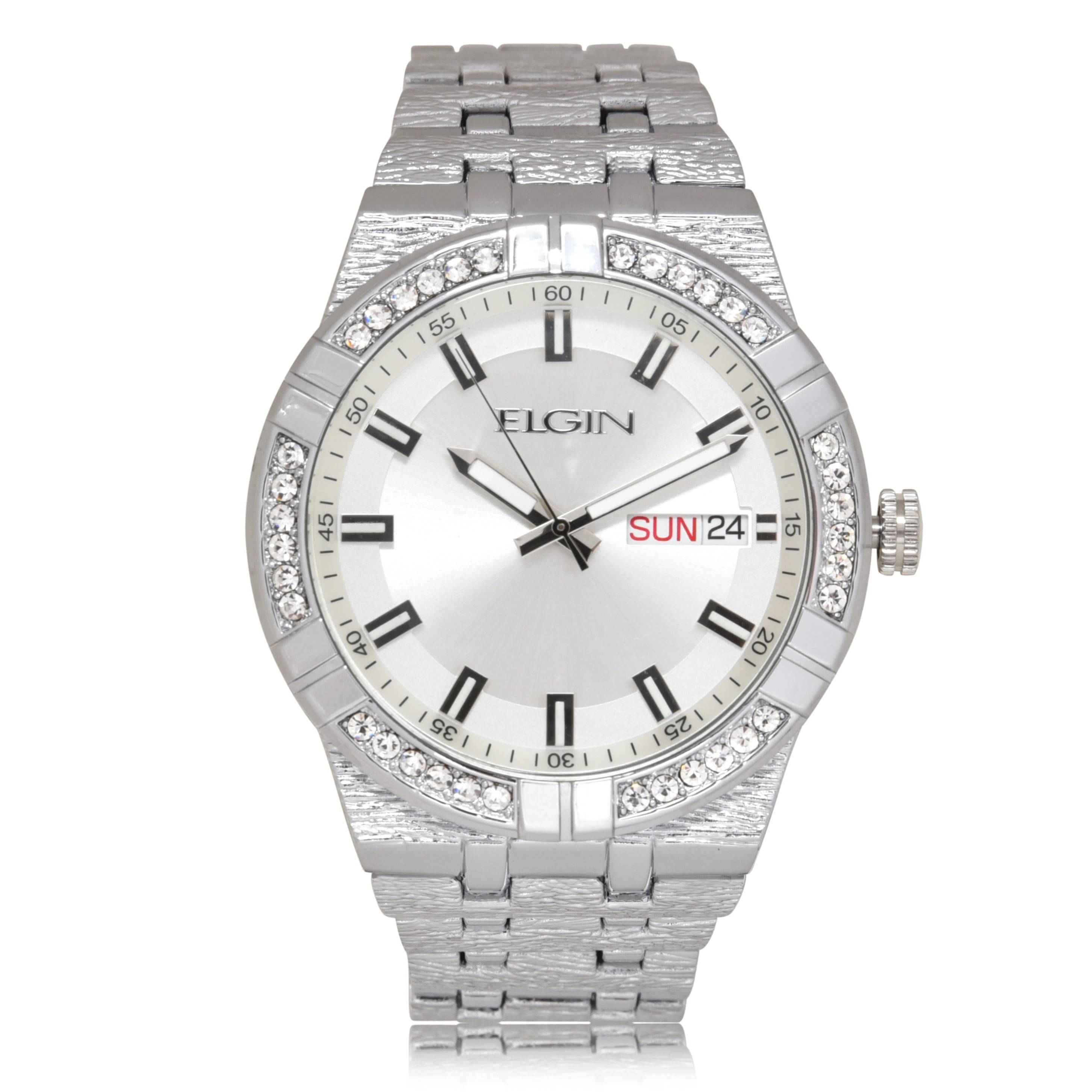Elgin Adult Men's Silvertone Watch with 36 Czech Stones FG160069