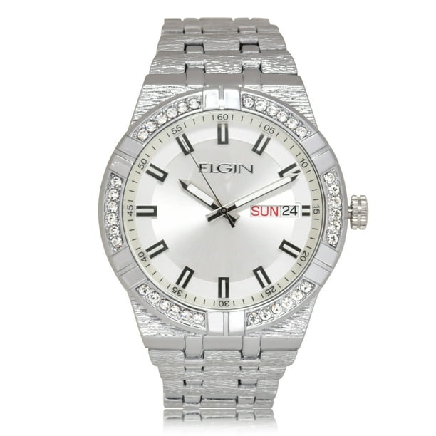 Elgin Adult Men's Silvertone Watch with 36 Czech Stones FG160069