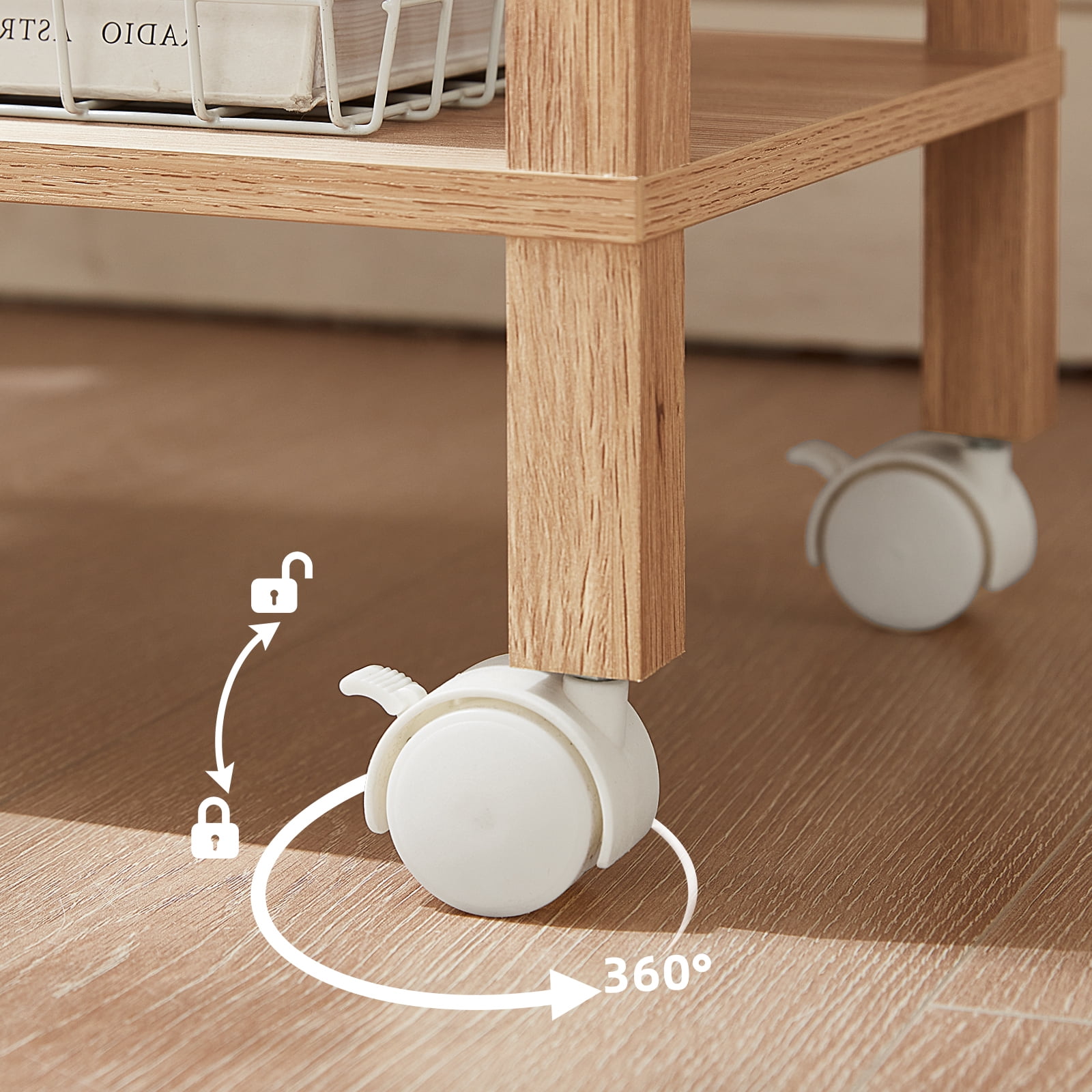 Leyaoya 2-Tier Printer Stand with Charging Station, Under Desk Organizer with Storage Shelves for Home Office, Natural Oak