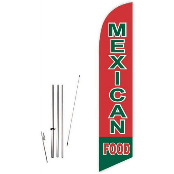 Cobb Promo Mexican Food Red Feather Flag with Complete 15ft Pole kit and Ground Spike