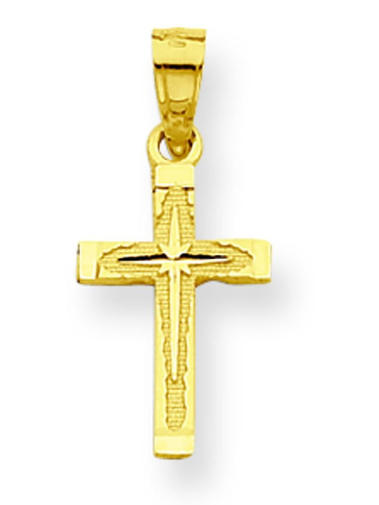 10k Yellow Gold Diamond-Cut Cross Pendant 25 mm x 15 mm 