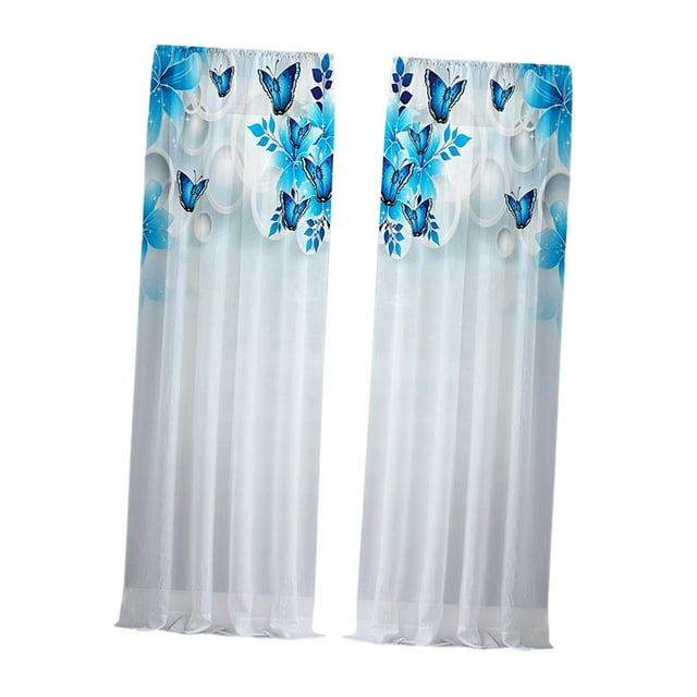 DOLITY Rideau à Imprimé Numérique Papillon Bleu Rideaux d'Intimité Lavable à la Machine Deux Panneaux 132x213 cm