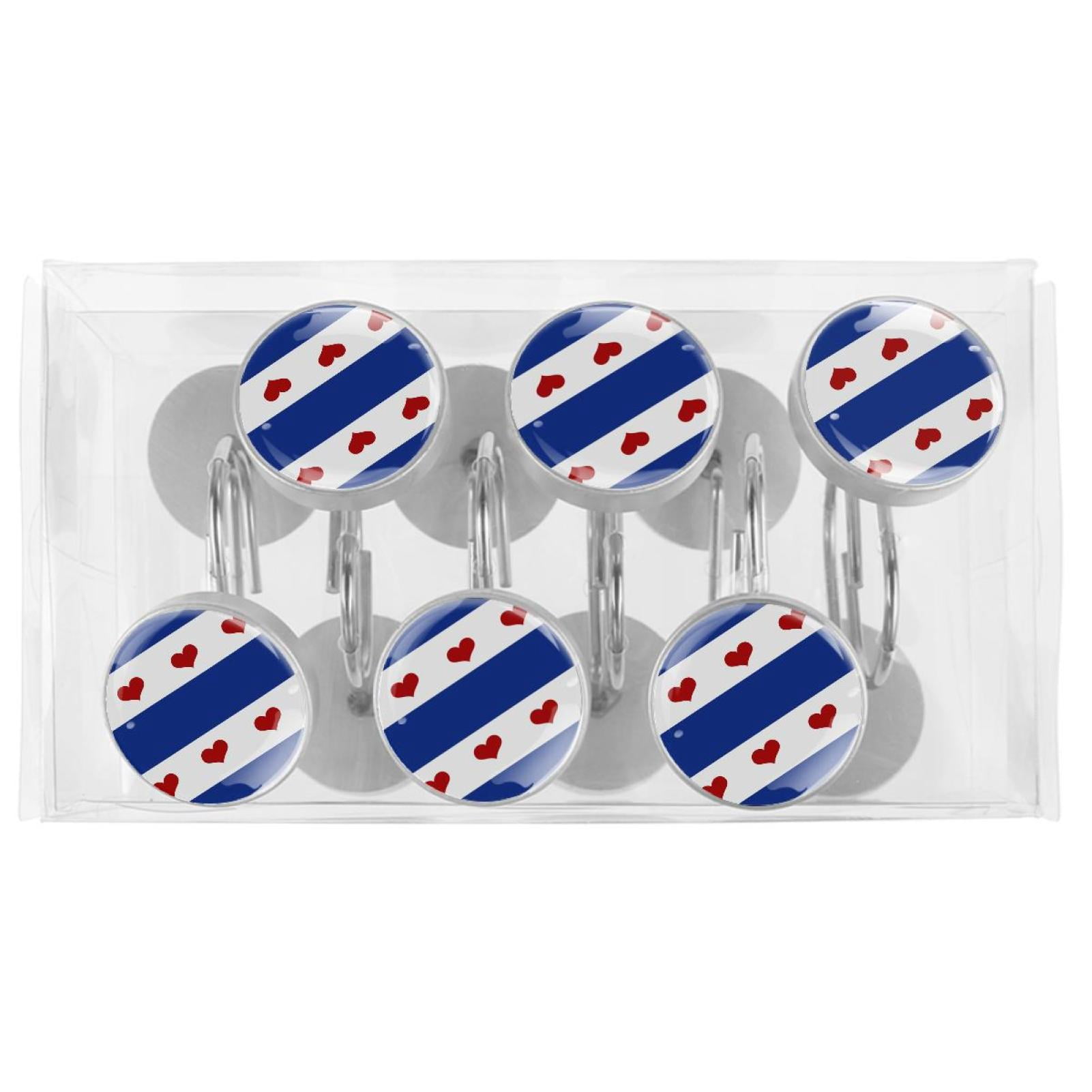Happy July 4Th Shower Curtain Hooks（Set of 12）for Home Hotel Shower Rods Bathroom Crystal Glass Print Stainless Steel Round Curtain Hooks