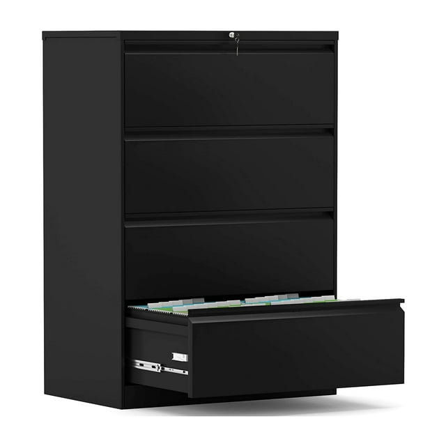 AOBABO Locking 4 Drawer Metal Filing Cabinet, Fully Assembled, Black