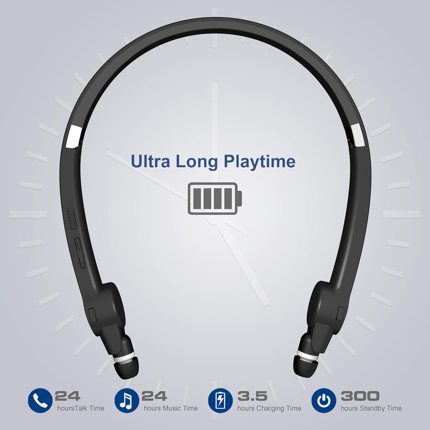 Foldable Bluetooth Neckband Headphones, Wireless Sports Headset with Retractable Earbuds, Sweatproof Noise Cancelling Stereo Earphones with Built-in Mic for Running, Workout (Deep Black)