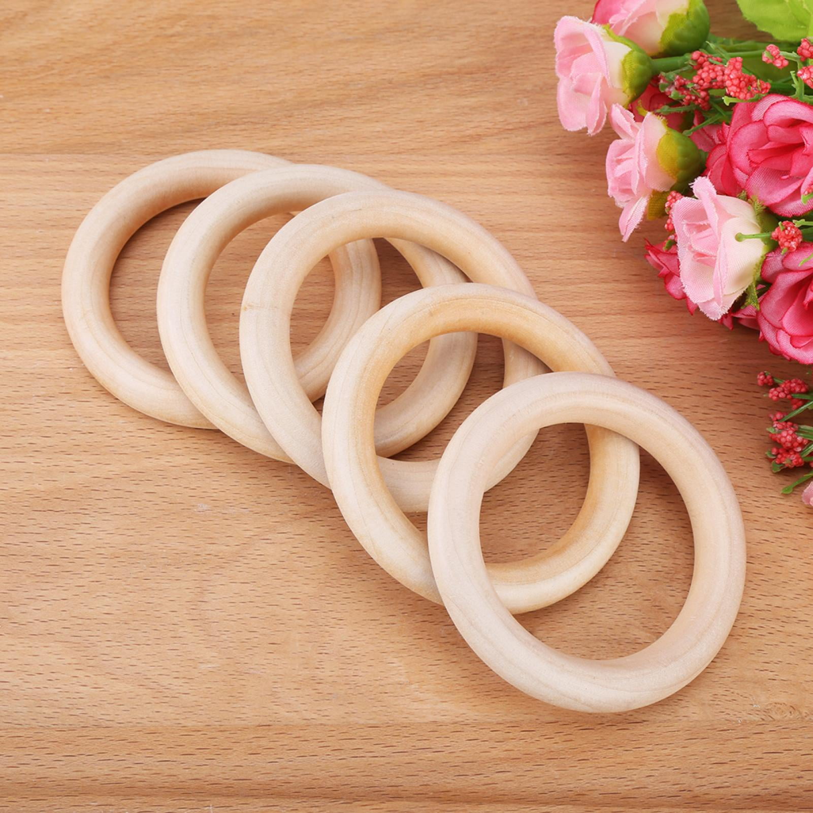 Wooden Rings Natural Beech for Craft, Unfinished Wood Ring Circle Rings for DIY Baby Teething Toys, Baby Wooden Teether Accessories, Pendant Connector