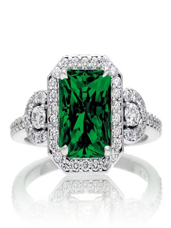 2Ct Emerald Cut Green Emerald Women's Engagement Ring 14K Yellow Gold Finish