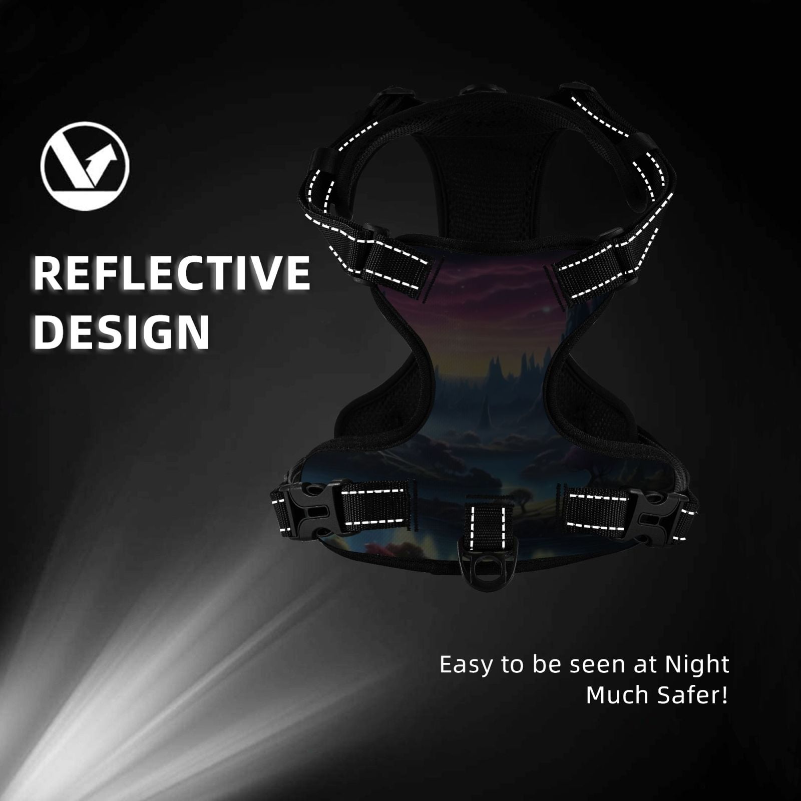 Vsdgher Fantasy Landscape Starry Night Dog Harness, No-Pull Pet Harness, Dog Vest, Pet Vest for Small to Large Dogs-Large