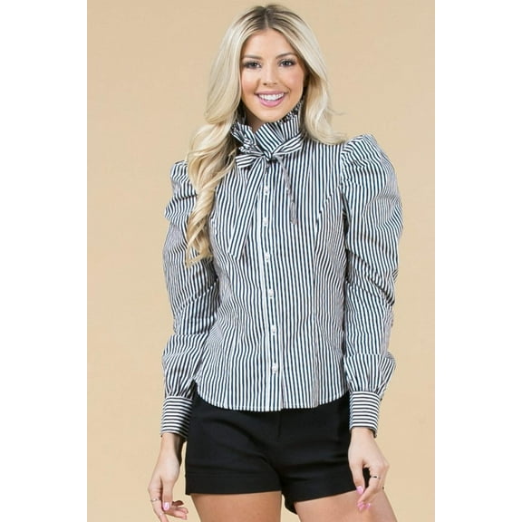 Striped Blouse w/Collar Tie