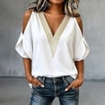 thumbnail image 5 of YVNAURA Women Lace Cold Shoulder Blouse V Neck Hollow Out Summer Tops 2026 Trendy Loose Fit Flowy Chiffon Shirt Short Sleeve Dressy Casual Outfits for Women Vacation Party, White,L, 5 of 7
