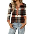 thumbnail image 2 of Garbnen Henley Shirt Women Spring Summer Plaid Women's Long Sleeve Tops Casual Trendy Vacation Button Women Tunic Tops, 2 of 4