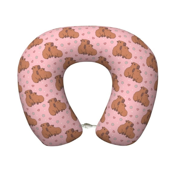 Disketp Heart Capybara Travel Pillow Memory Foam Neck Pillow Support Pillow for Camping, Sleeping Rest Cushion Airplane Pillow