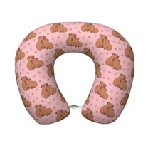Disketp Heart Capybara Travel Pillow Memory Foam Neck Pillow Support Pillow for Camping, Sleeping Rest Cushion Airplane Pillow